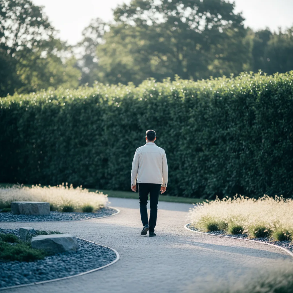 Anonieme man van achteren op een parkpad in vroeg ochtendlicht, actieve levensstijl mannen middelbaarleeftijd